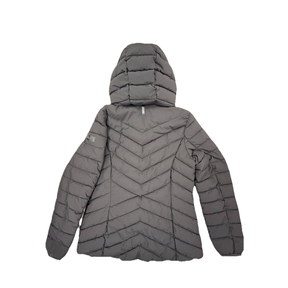 DKNY Jacket Women's Medium Black Hooded Full Double Zip Bib Front Water Resist - Picture 12 of 16